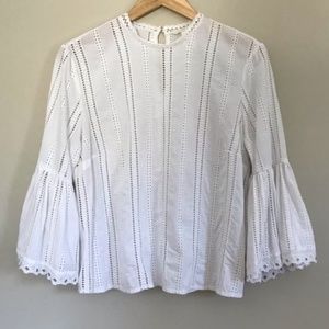 H&M White Eyelet Lace Boho Bell Sleeve Blouse Sz 6